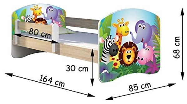 Kinderbett Jugendbett mit einer Schublade und Matratze Sonoma mit Rausfallschutz Lattenrost ACMA II 140x70 160x80 180x80 (01 Zoo name, 160x80) Bild 3