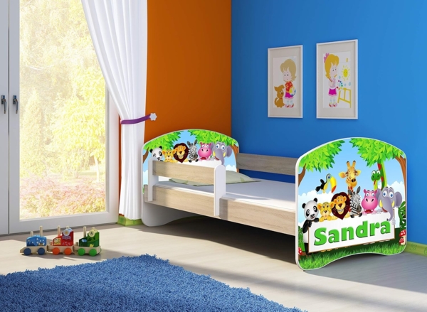 Kinderbett Jugendbett mit einer Schublade und Matratze Sonoma mit Rausfallschutz Lattenrost ACMA II 140x70 160x80 180x80 (01 Zoo name, 160x80) Bild 2