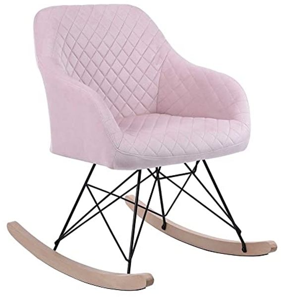 BAKAJI Schaukelstuhl Relax Casa Bezug aus Stoff, gepolstert, Füße aus Metall, Sockel, Holz, Größe 75 x 58 x 80 cm, skandinavisches Design (Rosa)
