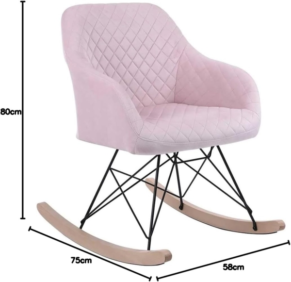 BAKAJI Schaukelstuhl Relax Casa Bezug aus Stoff, gepolstert, Füße aus Metall, Sockel, Holz, Größe 75 x 58 x 80 cm, skandinavisches Design (Rosa) Bild 3