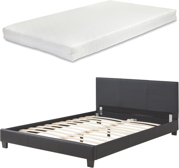 Kunstlederbett Albacete mit Matratze Kunstleder 140x200 cm Schwarz Corium