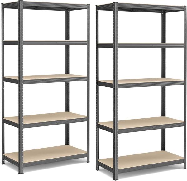 Songmics Standregal,2er Set, Schwerlastregal, Kellerregal, Bücherregal, Lagerregal, 5 Ablagen, Küchenregal, Regal,verstellbare Ablagen, Industriestil,200x100x50cm,Grau,GLR050G02