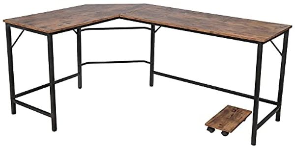 VENDOMNIA Eckschreibtisch Schreibtisch L Form - industrial Design, aus Metall (138x138 cm, mit mobiler Ablage, Schwarz Braun, Computertisch Bürotisch Arbeitstisch Home Office Büro Vintage Retro)