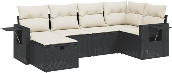 vidaXL 6-tlg. Garten-Sofagarnitur mit Kissen Schwarz Poly Rattan 3263792