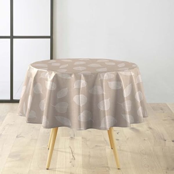 Douceur d'Intérieur, Tischdecke, rund, (Ø 160 cm), weiße Blätter, PVC, Textilia