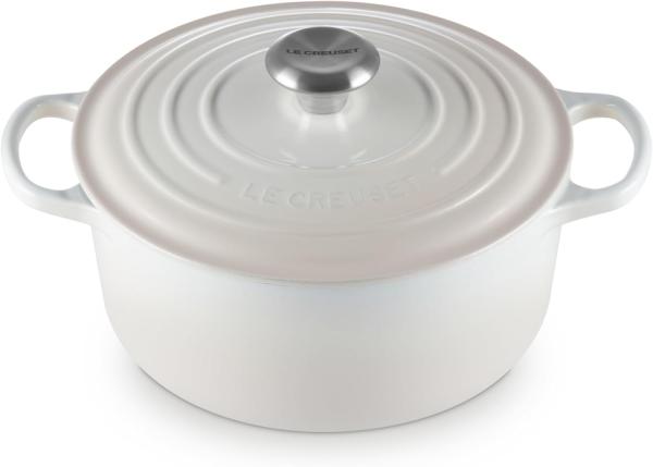 Le Creuset Signature Gusseisen-Bräter mit Deckel, Für alle Herdarten und Induktion geeignet, Rund, Meringue, 24,0 cm, 4.2