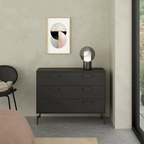 Dmora - Kommode Agathe, Mehrzweckkommode, Schlafzimmerkommode, Schrank mit Schubladen, 99x40 h77 cm, Schwarz