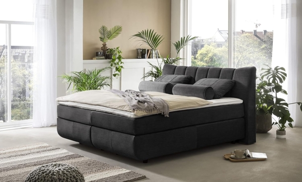 Mivano Free Boxspringbett/Bett mit 7-Zonen-Taschenfederkern-Matratze und Basic Topper/Härtegrad H4, Mikrofaser All Senses Dunkelbraun, Liegefläche 180x200 cm Bild 2