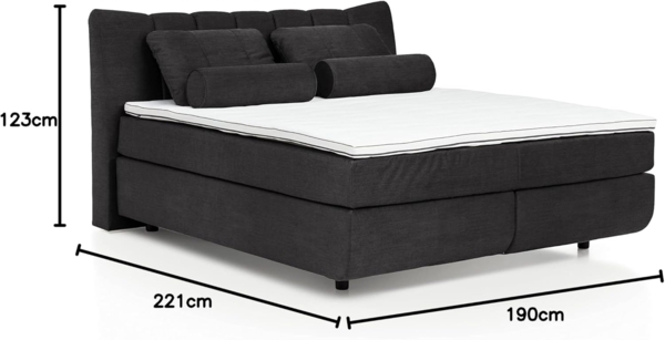 Mivano Free Boxspringbett/Bett mit 7-Zonen-Taschenfederkern-Matratze und Basic Topper/Härtegrad H4, Mikrofaser All Senses Dunkelbraun, Liegefläche 180x200 cm Bild 3