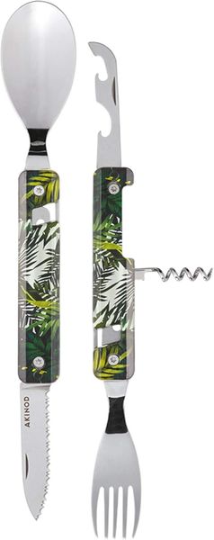 Akinod Besteck Set, faltbar, Campingbesteck, 6-teilig, 10 x 3,6 x 4,1 cm, Edelstahl, grün-schwarz