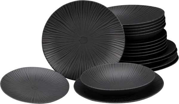 CreaTable, 24414, Serie Vesuvio Black, 18-teiliges Geschirrset für 6 Personen Schwarz