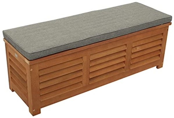 DEGAMO Kissenbox MONZA (1 St), 128x42x43,5cm, Eukalyptus Holz, mit Sitzpolster grau