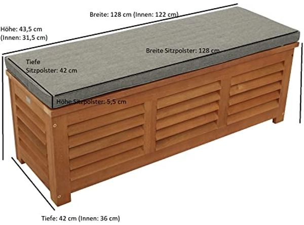 DEGAMO Kissenbox MONZA (1 St), 128x42x43,5cm, Eukalyptus Holz, mit Sitzpolster grau Bild 2
