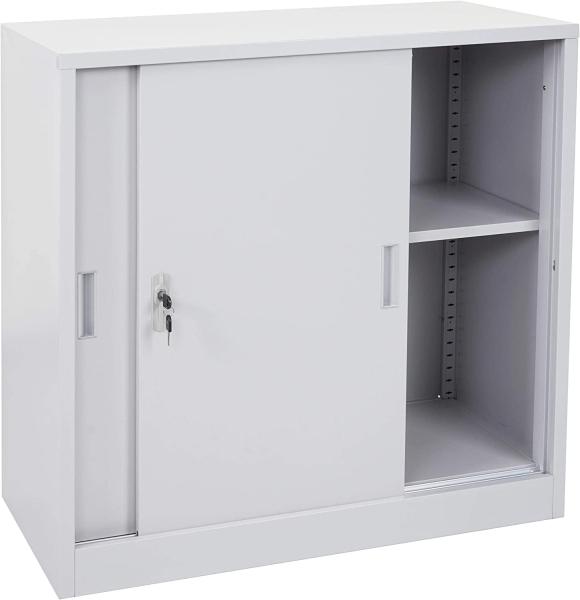 Aktenschrank Boston HWC-F41, Stahlschrank Büroschrank, mit abschließbaren Schiebetüren 90x90x45cm ~ grau