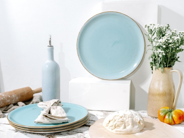 CreaTable, 34045, Serie Vintage Nature Aqua, 4-teiliges Geschirrset, Pizzateller aus Porzellan, spülmaschinen- und mikrowellengeeignet, Made in Europe Bild 2