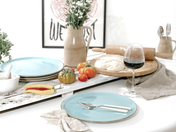 CreaTable, 34045, Serie Vintage Nature Aqua, 4-teiliges Geschirrset, Pizzateller aus Porzellan, spülmaschinen- und mikrowellengeeignet, Made in Europe Bild 5