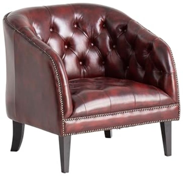 Chesterfield Sessel Echtleder antik rot 76x76x76 cm massivum Oakland Clubsessel Retro Wohnzimmer Büro Lounge Herrenzimmer Empfang