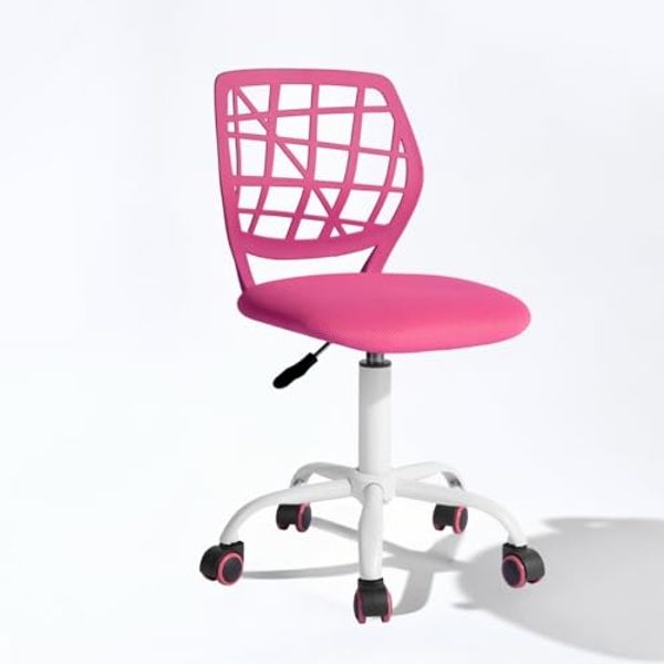 FurnitureR Compact Gaming Chair, Hollow PP Backrest, Adjustable Height, Ergonomic Swivel Sponge Seat, 5-Wheel Iron Base, for Teens & Kids Drawing, Gaming, Classroom, Deep Pink, 38,5 x 40 x 87 cm
