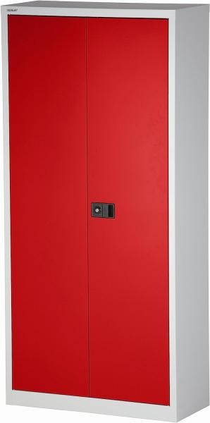 BISLEY Flügeltürenschrank Universal, 4 Fachböden, 5 OH, Stahl, 506 Korpus Lichtgrau, Fronten Kardinalrot, 40 x 91,4 x 195 cm