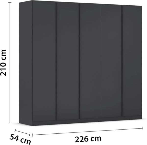 Rauch Möbel Monostar, Drehtürenschrank, Kleiderschrank, Kleiderschränke, Garderobe, Schrank mit Stauraum, 5-türig, inkl. Schubkasteneinsatz, Farbe Grau metallic, 226 x 210 x 54 cm Bild 3