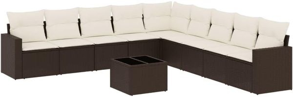 vidaXL 10-tlg. Garten-Sofagarnitur mit Kissen Braun Poly Rattan 3219093