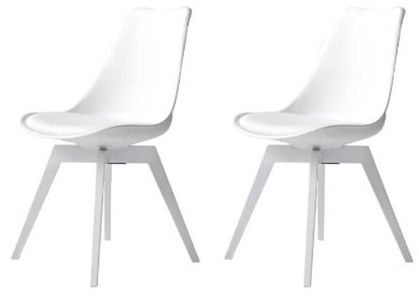 Tenzo 3317-801 Bess 2-er Set Designer Esszimmerstuhl, Kunststoffschale mit Sitzkissen in Lederoptik, Untergestell Birke, lackiert, 82 x 48 x 54 cm (H x B x T), weiß