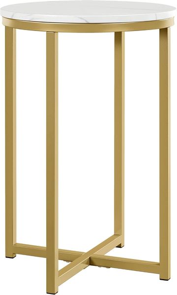 Yaheetech Beistelltisch rund, Couchtisch mit Marmorimitat-Tischplatte, Nachttisch, Sofatisch, Metallgestell senf Gold, 40,5 x 40,5 x 61 cm