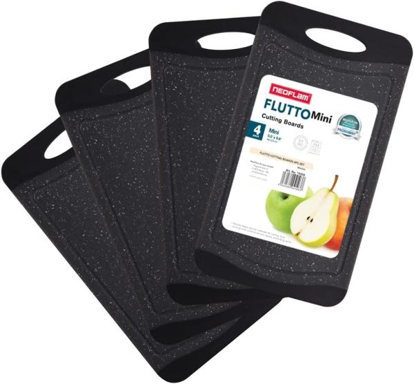 NEOFLAM® Schneidebrett Flutto Antibakterielles Frühstücksbrettchen Set 4tlg. - Granit/Schwarz, Kunststoff (PP), (4-St)