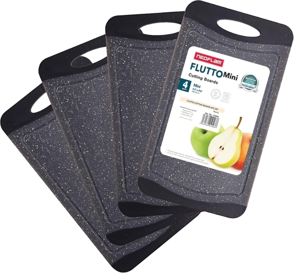 NEOFLAM® Schneidebrett Flutto Antibakterielles Frühstücksbrettchen Set 4tlg. - Granit/Schwarz, Kunststoff (PP), (4-St)