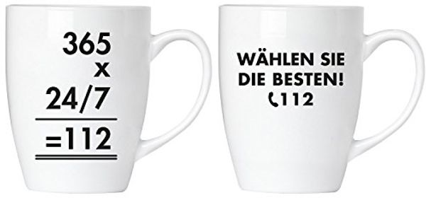 Tassen Set "Wählen Sie die Besten! 112 Feuerwehr" 2 Kaffeebecher aus Keramik Geschenk mit Grußkarte