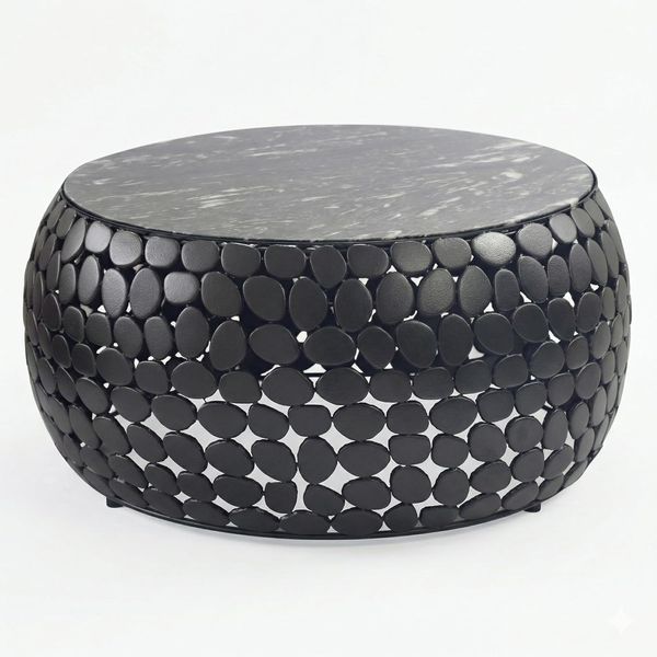 Design Couchtisch rund 65 cm aus Aluminium und schwarzer Marmor Tischplatte - Wohnzimmertisch Alu - Metall Sofatisch - Beistelltisch Wohnzimmer - Handmade