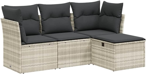 vidaXL 4-tlg. Garten-Sofagarnitur mit Kissen Hellgrau Poly Rattan 3263118