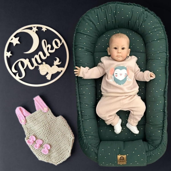 PIMKO Babynest Babynestchen für Baby Kuschelnest Babykokon für Säuglinge und Neugeborene Nestchen 60x90 cm 100% Baumwolle Musselin - (Moss Gold) Bild 2