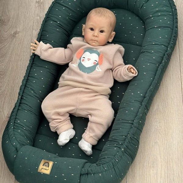 PIMKO Babynest Babynestchen für Baby Kuschelnest Babykokon für Säuglinge und Neugeborene Nestchen 60x90 cm 100% Baumwolle Musselin - (Moss Gold) Bild 5