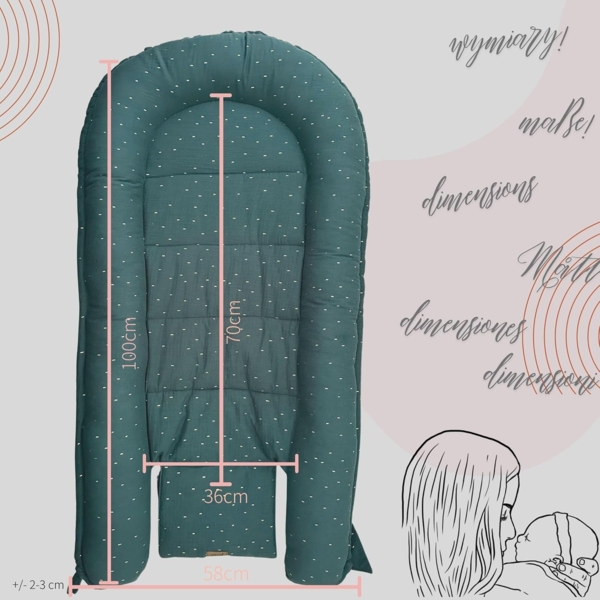 PIMKO Babynest Babynestchen für Baby Kuschelnest Babykokon für Säuglinge und Neugeborene Nestchen 60x90 cm 100% Baumwolle Musselin - (Moss Gold) Bild 4