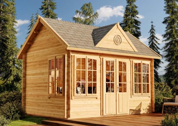 Alpholz Gartenhaus CLOCKHOUSE® 28 Gartenhaus aus Holz Holzhaus mit 28 mm Wandstärke Blockbohlenhaus mit Montagematerial