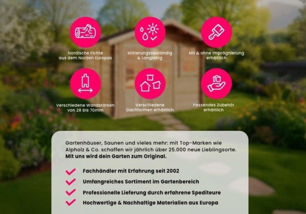 Alpholz Gartenhaus CLOCKHOUSE® 28 Gartenhaus aus Holz Holzhaus mit 28 mm Wandstärke Blockbohlenhaus mit Montagematerial Bild 5