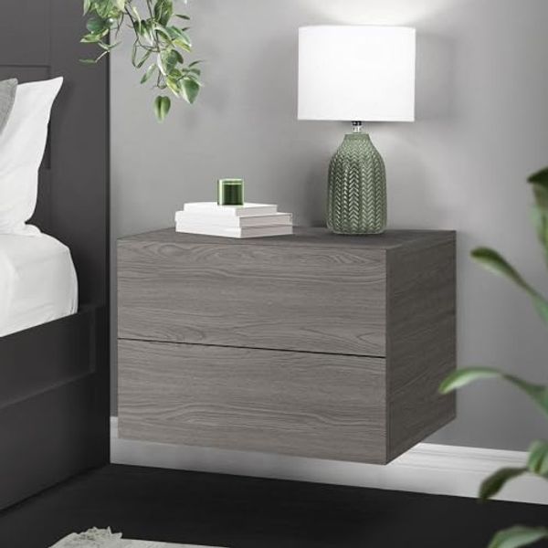 ML-DESIGN Nachttisch Nachtschrank hängend mit 2 Schubladen Holzwerkstoff Wandmontage (1-St), Nachtkommode Wandschrank Wandregal Kommode Dunkelgrau