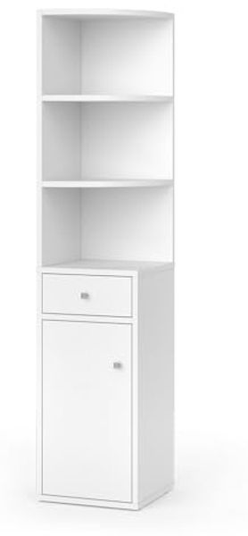 Eckregal Larry Weiß 30 x 135.5 cm mit Tür und Schublade Vicco