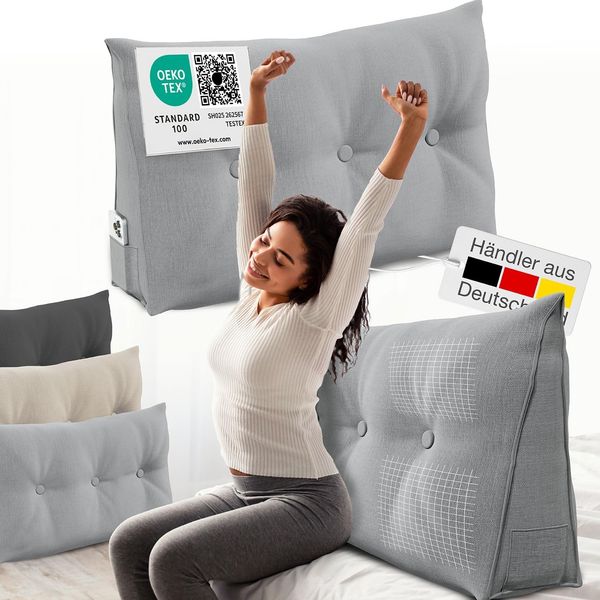 ELONEO Rückenkissen Lesekissen für Sofa und Bett, 1-tlg, mit praktischem Seitenfach, Lesekissen, mit waschbarem Bezug