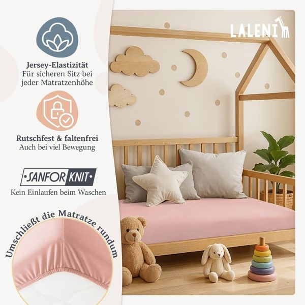 Laleni 2er-Set Basic Spannbettlaken für Beistellbett 50x89 cm - Oeko-Tex Zertifiziert, 100% Baumwolle, atmungsaktives Spannbetttuch Jersey Baby, 135 g/m², Coral - Rot Bild 4