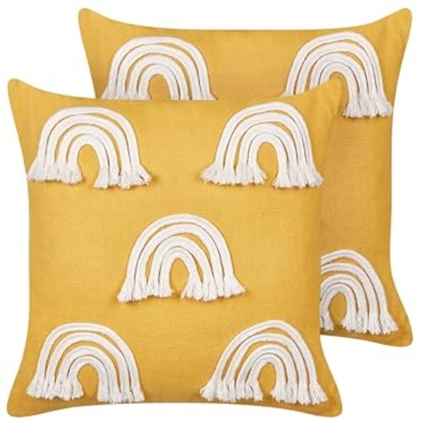 Kissen 2er Set Geometrisches Muster LEEA Baumwolle 45 x 45 cm Gelb