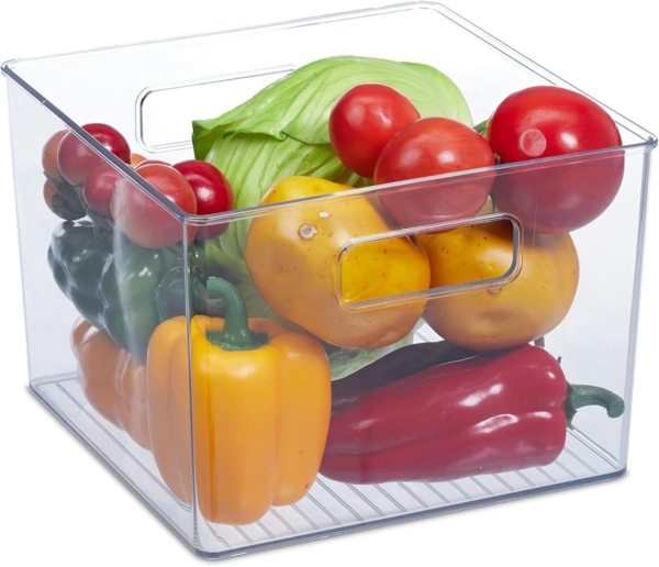 relaxdays Frischhaltedose Kühlschrank Organizer mit Griffen, Kunststoff