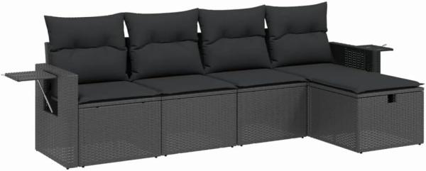 vidaXL 5-tlg. Garten-Sofagarnitur mit Kissen Schwarz Poly Rattan 3263771