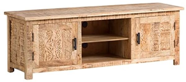 TV-Bank massivum Mumbai Mango Massivholz 150x50x42 cm braun TV-Möbel Lowboard rustikal Landhausstil Boho Fernsehtisch Holz