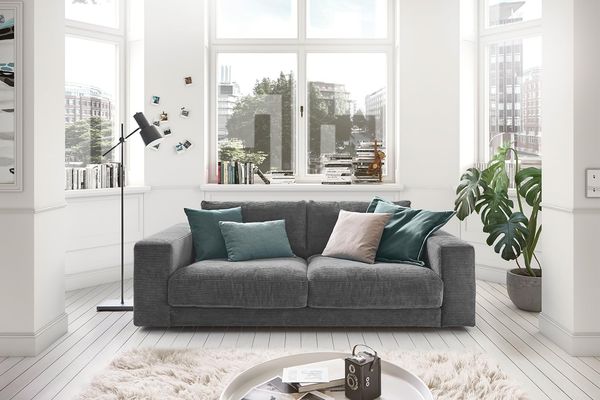 KAWOLA Sofa MADELINE 2-Sitzer Cord grau 85 x 127 x 230 cm