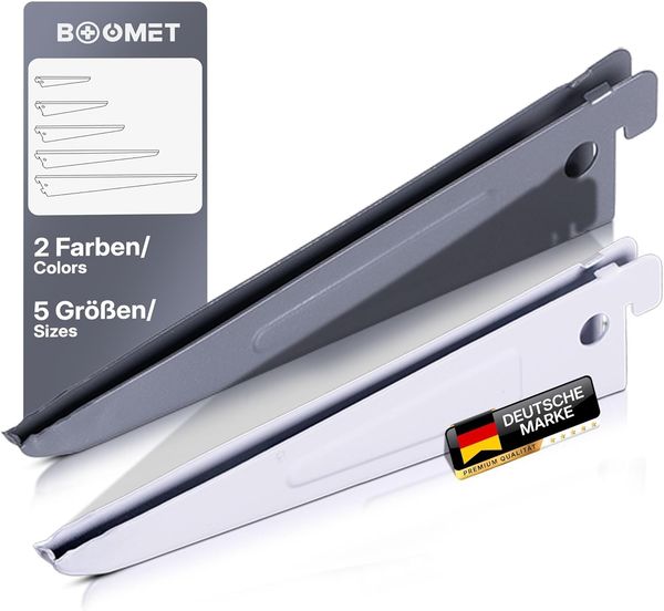 BOOMET Wandregalhalter Regalträger 2-reihig für Wandschienen, 4-tlg, Regalsystem Weiß 17cm Wandregalhalter Regalwinkel