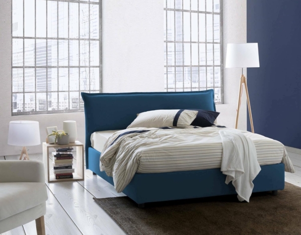 Talamo Italia - Cloe Doppelbett, Bettkasten mit abnehmbarem Bezug, gepolstertem Kopfteil und Bettkastenrahmen, 100 % Made in Italy, geeignet für Matratzen 160x200 cm, Blau Bild 1