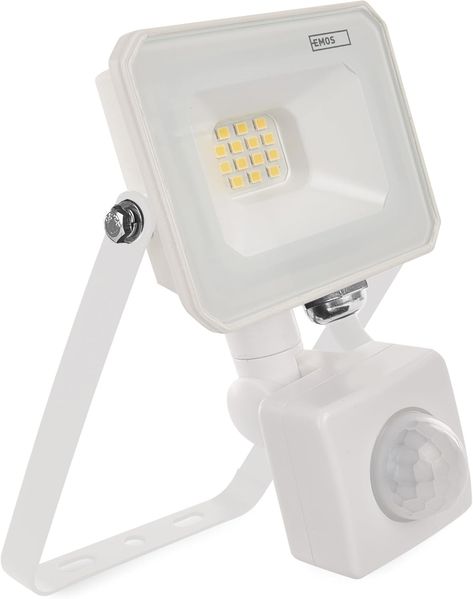 EMOS LED Strahler SIMPO 10 W mit Bewegungsmelder, superhell 1000 lm, IP44 wasserdichtes Flutlicht für Feuchtraum oder Außen, Neutralweiß 4000K, Lebensdauer 15000 St, 15 cm Anschlusskabel, weiß