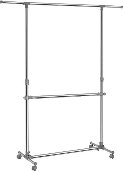 Songmics Kleiderständer höhenverstellbar, ausziehbare Kleiderstange und zusätzlicher Stange im mittleren Bereich, silber-graugrün, LLR401, (101-166) x 49 x (113-198) cm